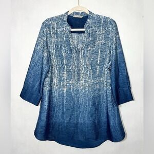 Soft Surroundings Womens Brigitte Tunic Top Blue Ombre Snap Henley Medium?